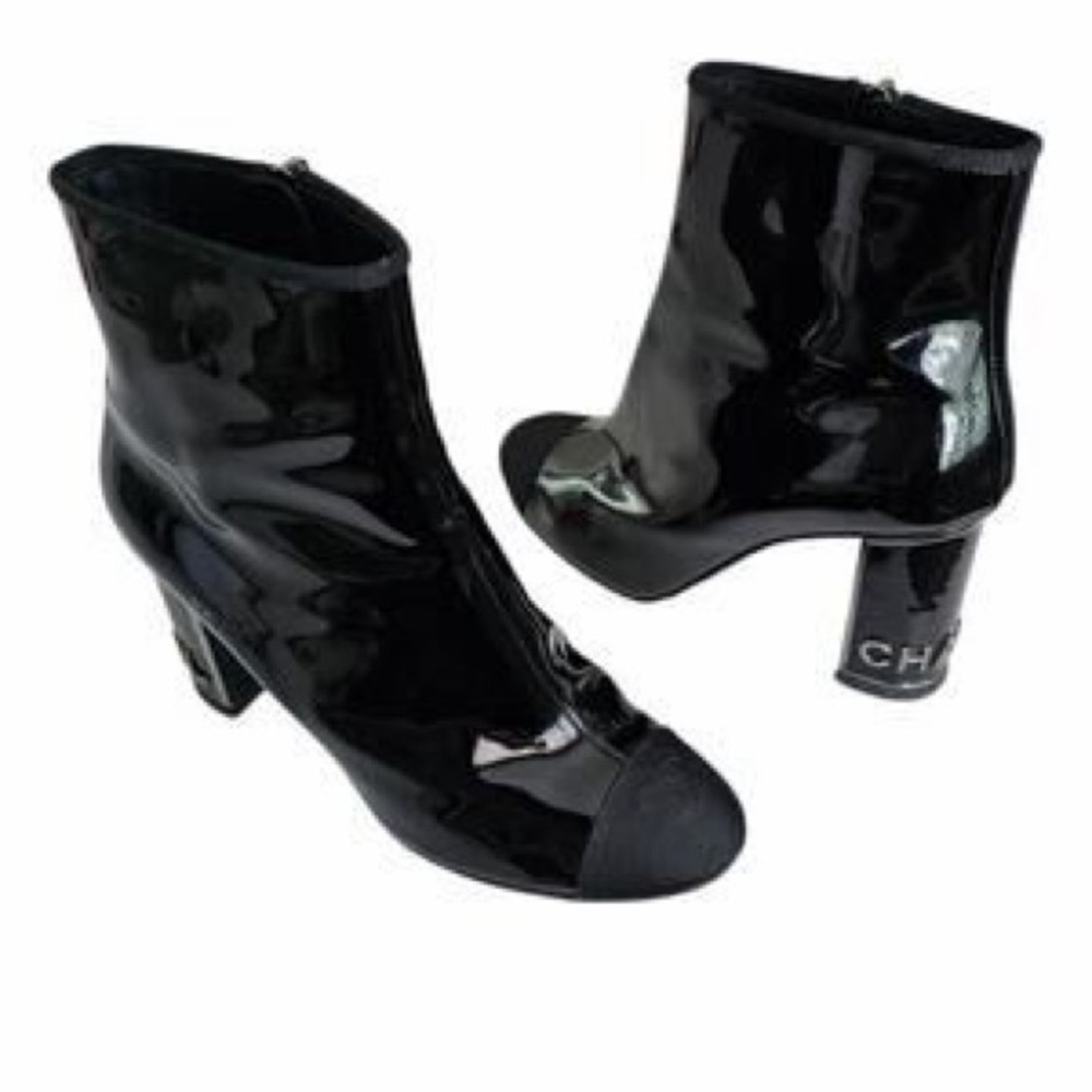 Chanel Black Patent Leather Boots